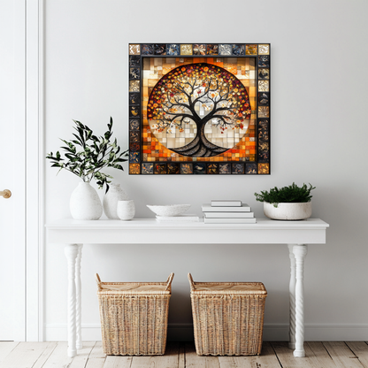 Stunning Life of Tree Mosaic Look One Piece Tempered Glass Kitchen Backsplash for Stove Behind, Kitchen Splashback, Glass Wall Art