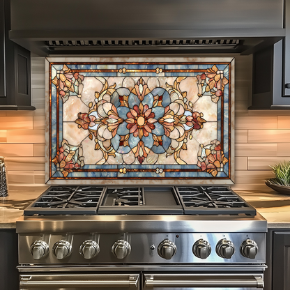 Floral Stained Glass Look Glass Backsplash • Artistic Flower Wall Panel • Colorful Botanical Kitchen Art • Modern Decorative Piece