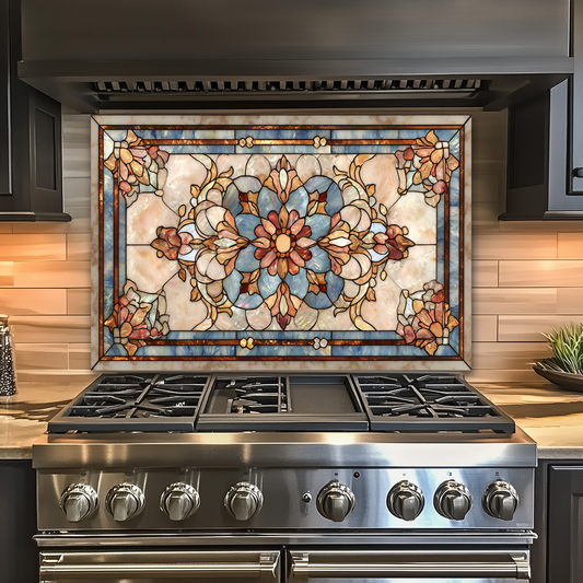 Floral Stained Glass Look Glass Backsplash • Artistic Flower Wall Panel • Colorful Botanical Kitchen Art • Modern Decorative Piece