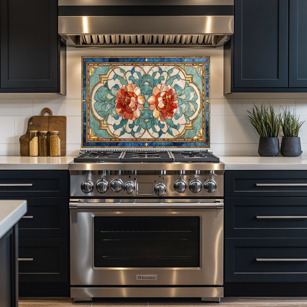 Turkish Tile Pattern Glass Backsplash Panel, Tempered Glass Wall Art, Traditional Anatolian Design, Elegant Kitchen Decor, Stove Protector (Kopya)