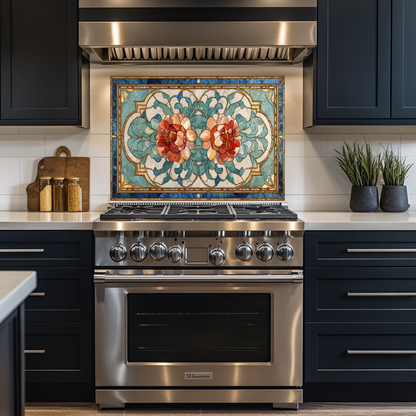 Turkish Tile Pattern Glass Backsplash Panel, Tempered Glass Wall Art, Traditional Anatolian Design, Elegant Kitchen Decor, Stove Protector (Kopya)