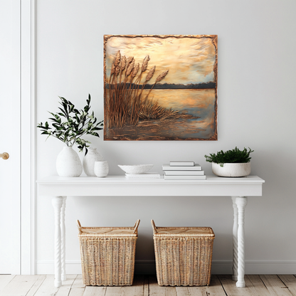 Copper Relief Look Reeds One Piece Tempered Glass Kitchen Splashback For Stove Behind, Kitchen Backsplash, Wall Art