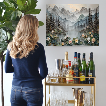 Made in USA, Floral Landscape Glass Backsplash & Wall Art – Pine Tree Splashback