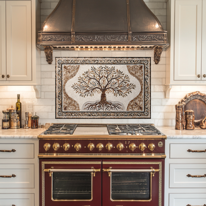 Made in USA Mosaic Tree Glass Backsplash Splashback – Artistic Glass Wall Panel for Kitchen & Bathroom, Handmade Style Tree Glass Art
