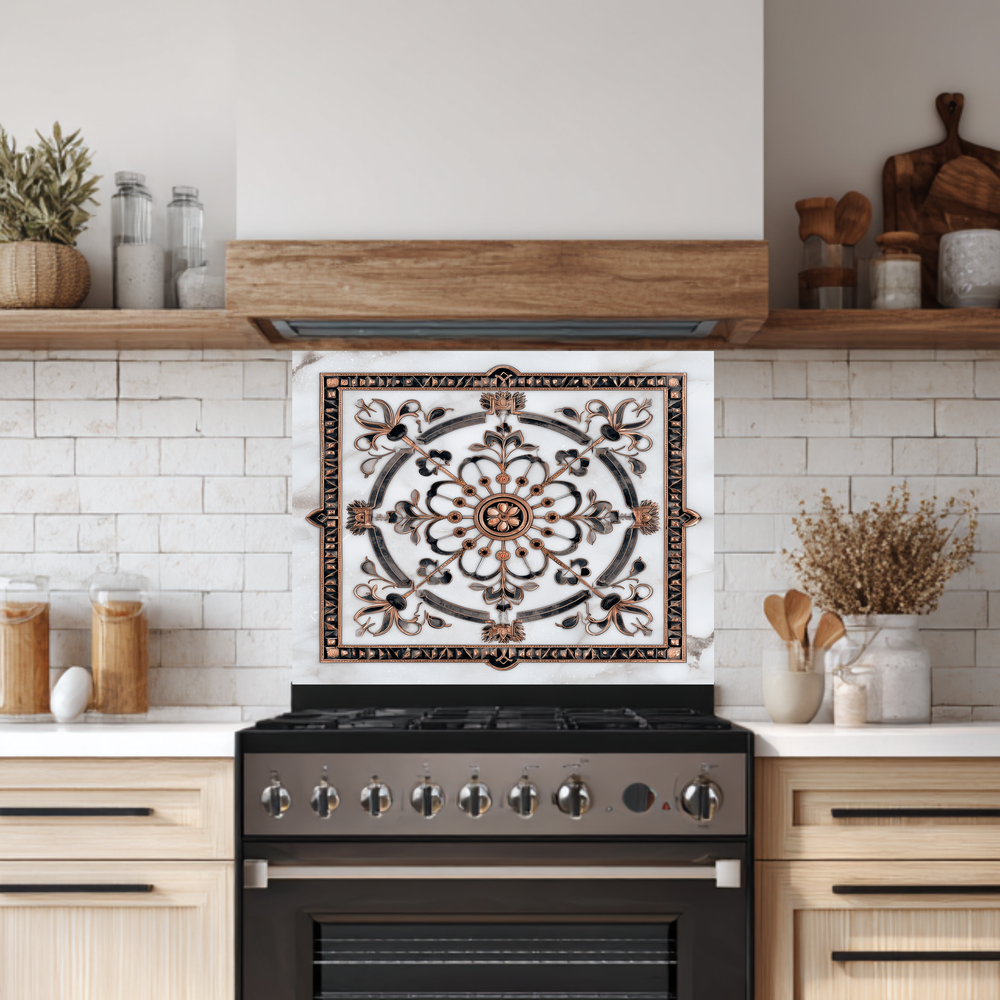 Made in USA Glass Backsplash, Pattern Tile Look One Piece Tempered Glass Kitchen Splashback For Stove Behind, Marble Look Backsplash