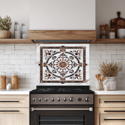Made in USA Glass Backsplash, Pattern Tile Look One Piece Tempered Glass Kitchen Splashback For Stove Behind, Marble Look Backsplash