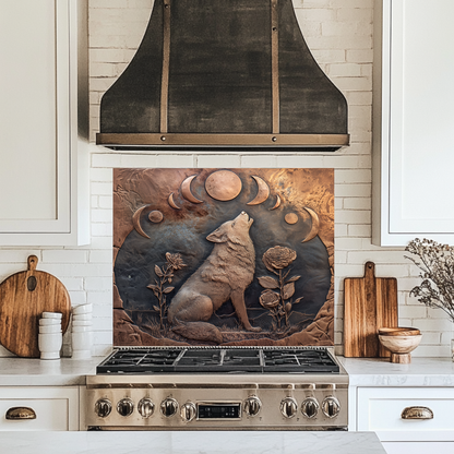 Copper Embossed Look Wolf Glass Backsplash • Wild Nature Kitchen Panel • Artistic Textured Style • Animal Decorative Panel