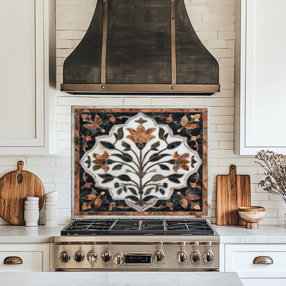 Turkish Tile Pattern Glass Backsplash Panel, Tempered Glass Wall Art, Traditional Anatolian Design, Elegant Kitchen Decor, Stove Protector