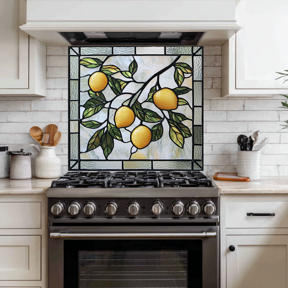 Stained Glass Look Kitchen Backsplash, Lemon Tile One Piece Tempered Glass Kitchen Splashback For Stove Behind, Oven Backsplash (Kopya)