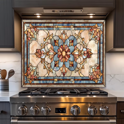 Floral Stained Glass Look Glass Backsplash • Artistic Flower Wall Panel • Colorful Botanical Kitchen Art • Modern Decorative Piece