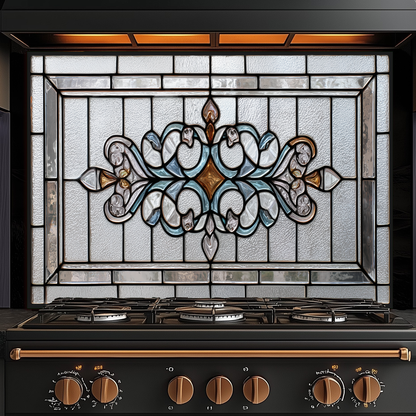 Classic Stained Look Glass Style Backsplash Panel, Tempered Glass Wall Art, Timeless Color Design, Elegant Kitchen Decor, Stove Protector