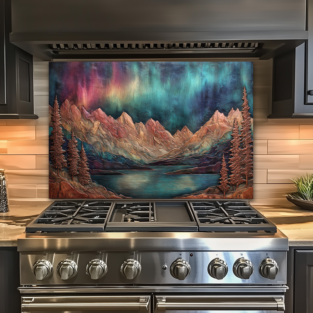Landscape Design in Copper Look Printed Tempered Glass Kitchen Backsplash Splashback Wall Art Panel