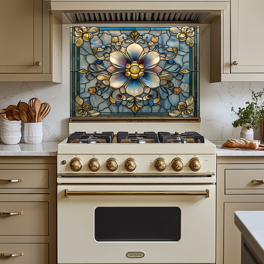 Stained Glass Look Kitchen Backsplash, Pattern Tile One Piece Tempered Glass Kitchen Splashback For Stove Behind