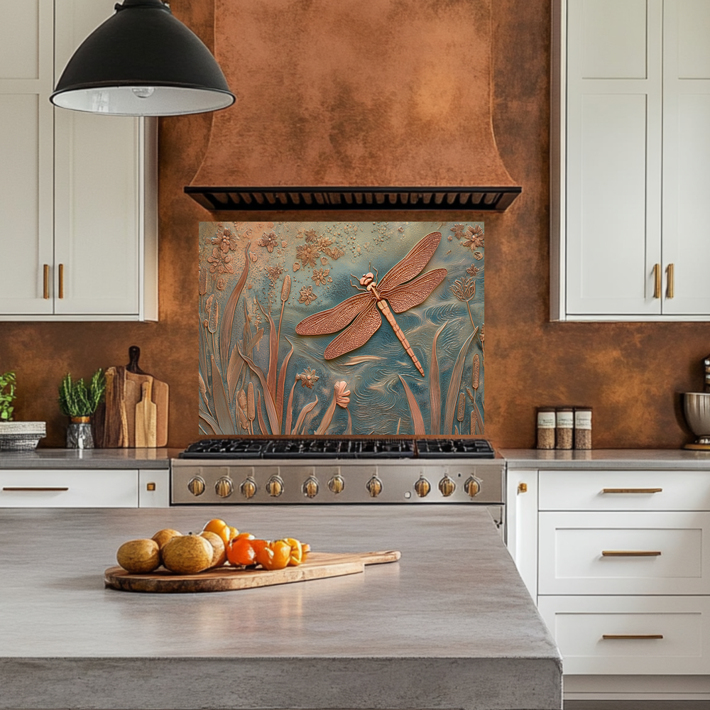 Elegant Dragonfly Glass Backsplash • Decorative Kitchen Panel • Modern Nature Wall Art • Sophisticated Home Accent