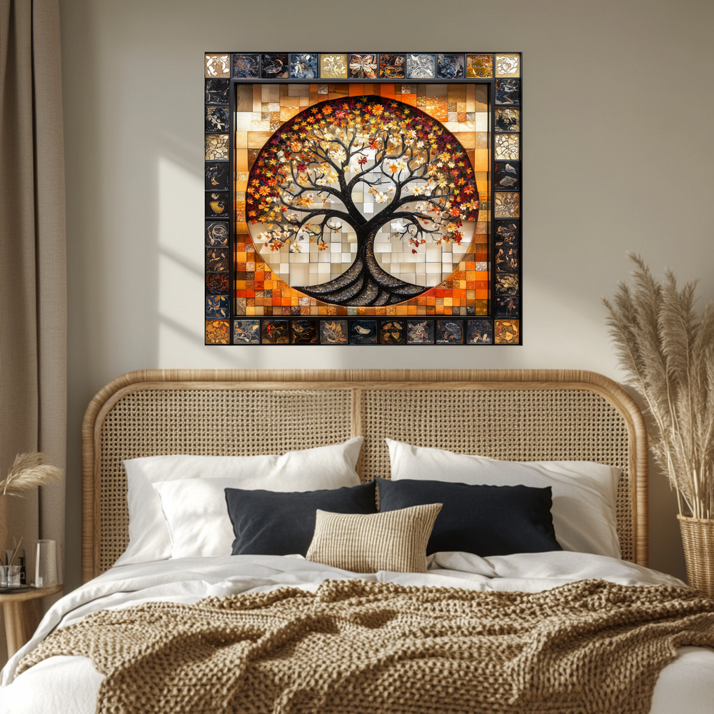 Stunning Life of Tree Mosaic Look One Piece Tempered Glass Kitchen Backsplash for Stove Behind, Kitchen Splashback, Glass Wall Art