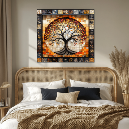 Stunning Life of Tree Mosaic Look One Piece Tempered Glass Kitchen Backsplash for Stove Behind, Kitchen Splashback, Glass Wall Art