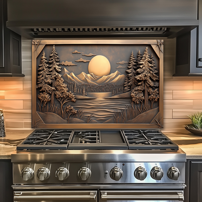 Copper Look Landscape Printed Tempered Glass Kitchen Splashback Backsplash Decorative Wall Art Panel for Modern Interiors