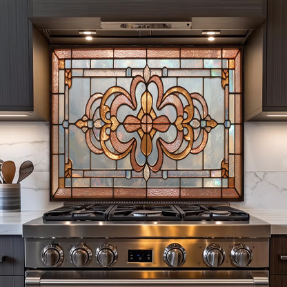 Classic Stained Glass Look Backsplash Panel, Tempered Glass Wall Art, Timeless Color Design, Elegant Kitchen Decor, Stove Protector