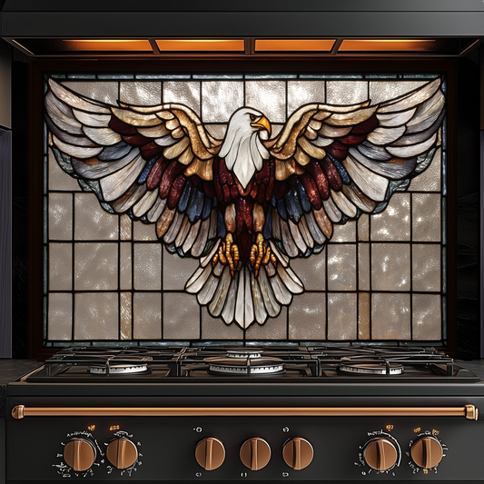 Stained Glass Style Eagle Glass Backsplash Panel, UV Printed Tempered Kitchen Wall Art, Nature Inspired Theme Decorative Glass Tile