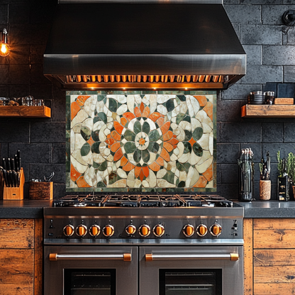 American Made Floral Mosaic Look Glass Backsplash Behind Stove – Rustic Farmhouse Kitchen Backsplash Tile, Flower Leaf Splashback