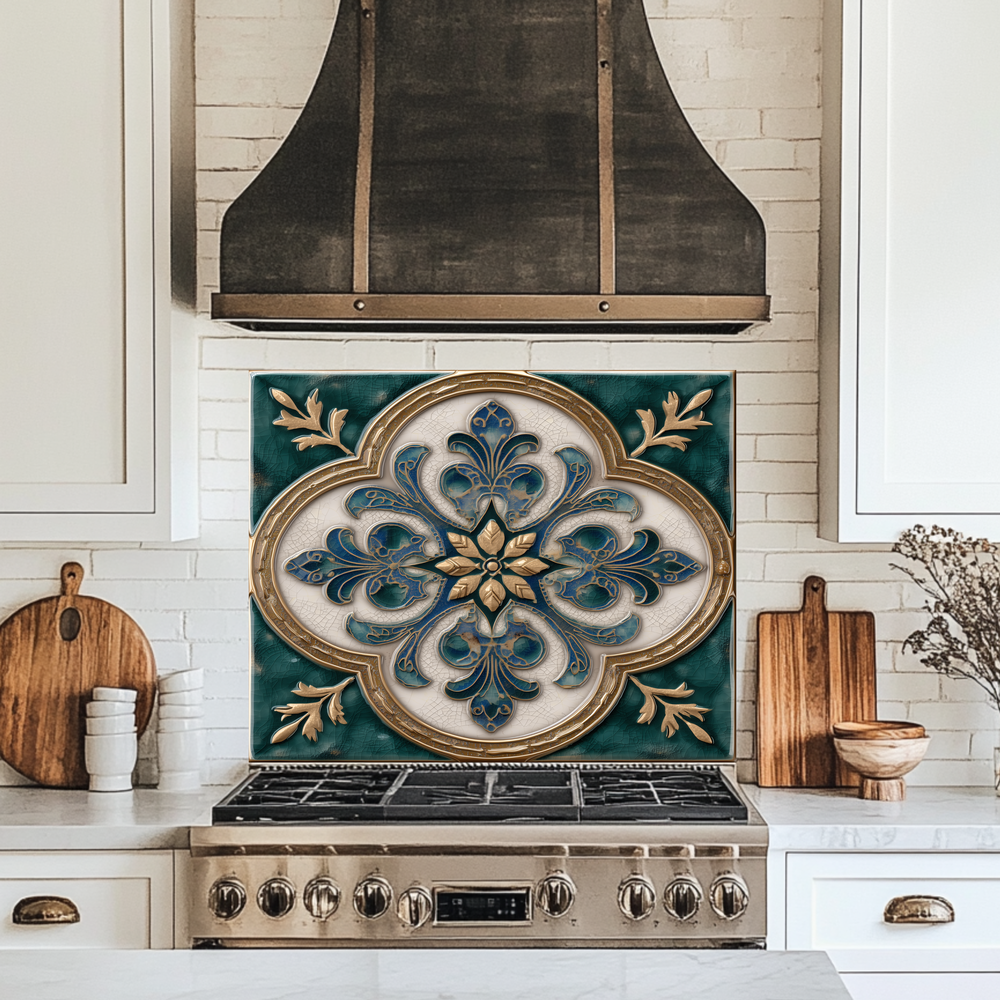 Emerald Glass Backsplash, Ottoman Tile Look Tempered Glass Kitchen Splashback For Stove Behind, Copper Look Backsplash, Oven Backsplashes