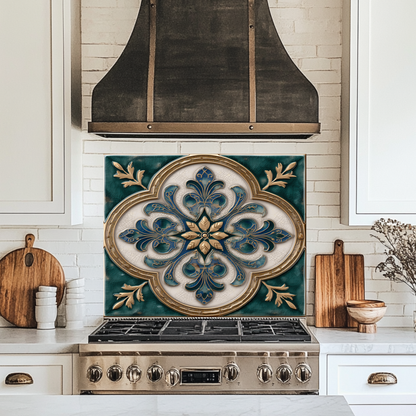 Emerald Glass Backsplash, Ottoman Tile Look Tempered Glass Kitchen Splashback For Stove Behind, Copper Look Backsplash, Oven Backsplashes