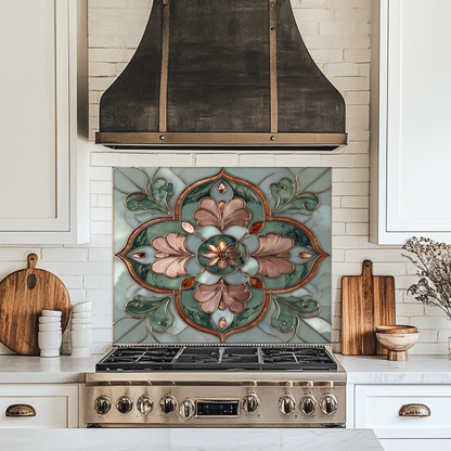 Green Glass Backsplash, Ottoman Tile Look Tempered Glass Kitchen Splashback For Stove Behind, Copper Look Backsplash, Oven Backsplashes