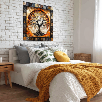 Stunning Life of Tree Mosaic Look One Piece Tempered Glass Kitchen Backsplash for Stove Behind, Kitchen Splashback, Glass Wall Art