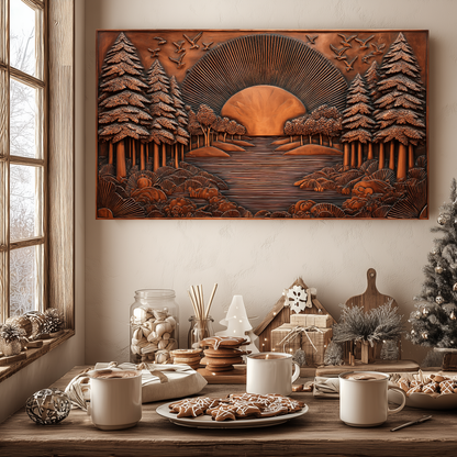 Landscape Design in Copper Look Printed Tempered Glass Kitchen Backsplash Splashback Wall Art Panel
