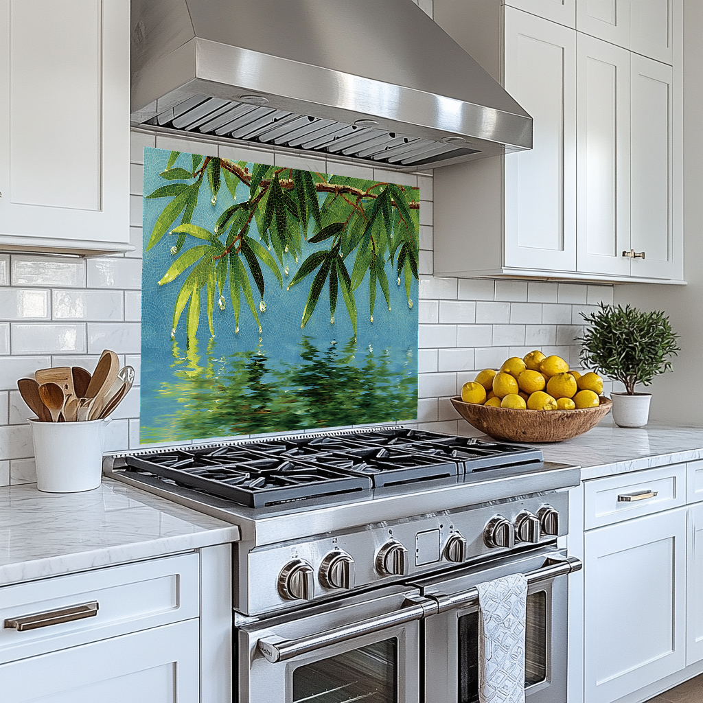 Glass Mosaic Nature Design Printed Tempered Glass Panel for Kitchen Backsplash Splashback and Bathroom Wall Art Decorative Home Interior