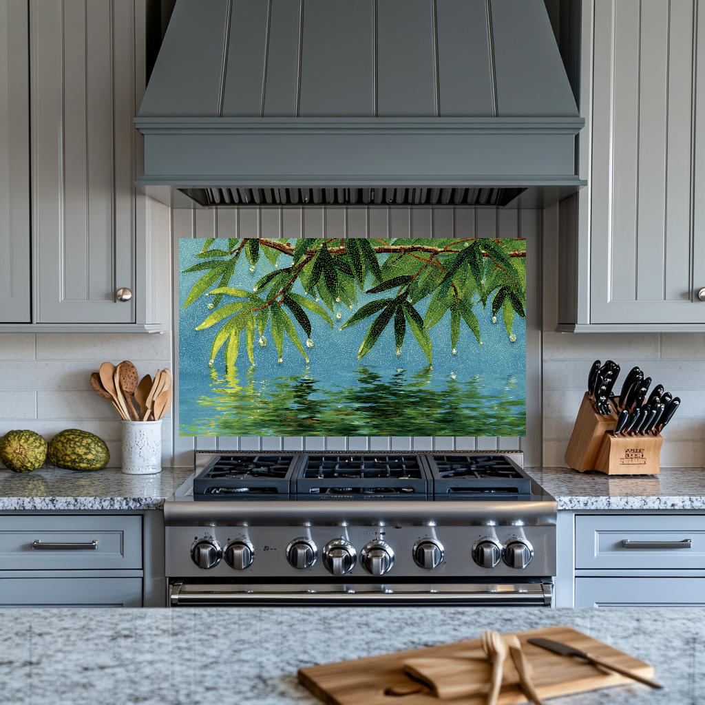 Glass Mosaic Nature Design Printed Tempered Glass Panel for Kitchen Backsplash Splashback and Bathroom Wall Art Decorative Home Interior