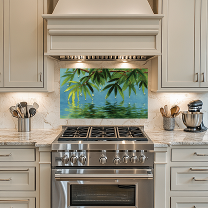 Glass Mosaic Nature Design Printed Tempered Glass Panel for Kitchen Backsplash Splashback and Bathroom Wall Art Decorative Home Interior