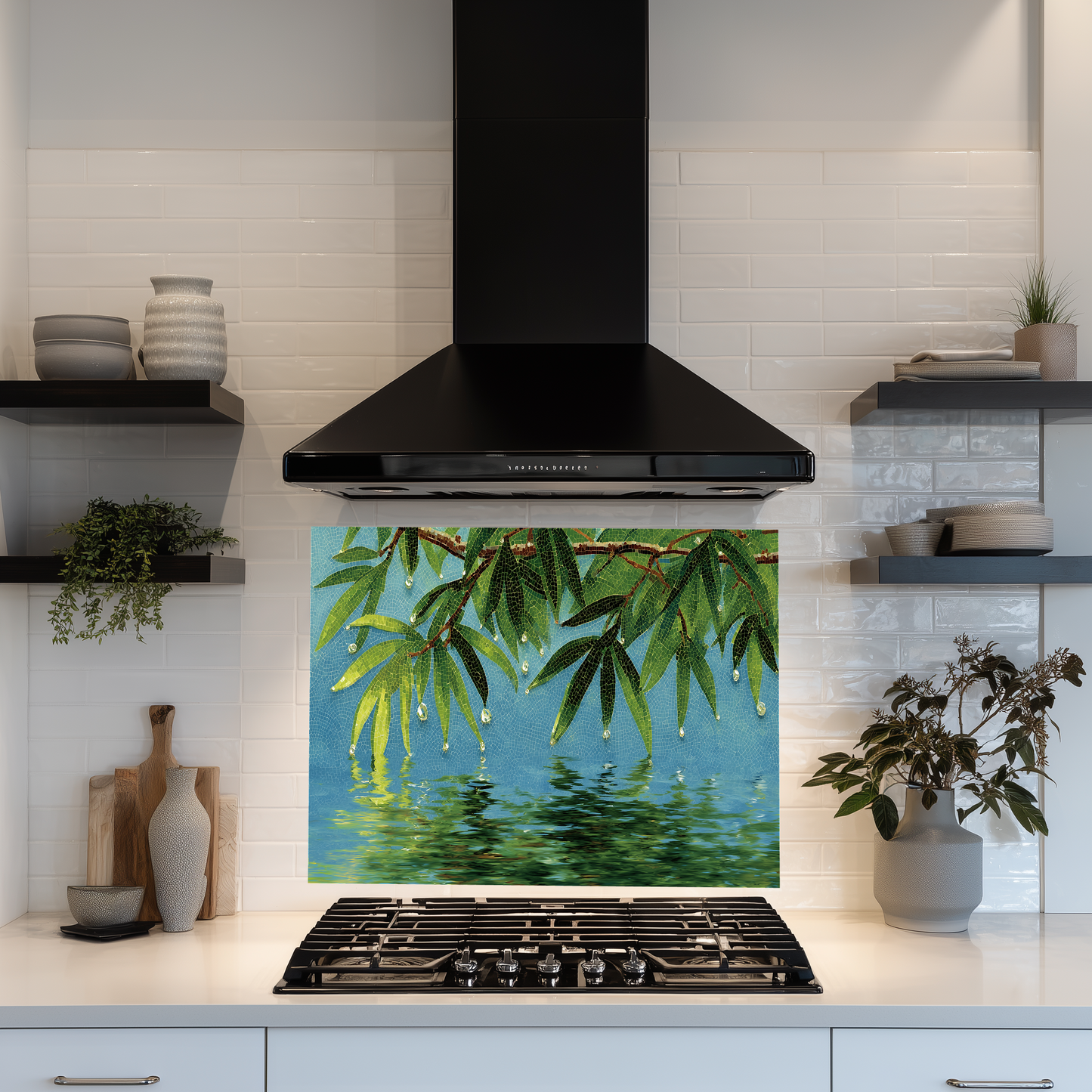Glass Mosaic Nature Design Printed Tempered Glass Panel for Kitchen Backsplash Splashback and Bathroom Wall Art Decorative Home Interior