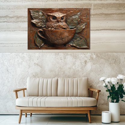 Rustic Owl Copper Look Glass Backsplash Panel, Embossed Style Owl Print on Tempered Glass Wall Art, Artistic Kitchen Splashback