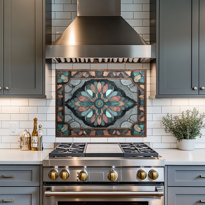 Ottoman Pattern on Marble Print Background Glass Backsplash for Kitchen Stove, Custom Wall Art, Heat-Resistant Kitchen Decor