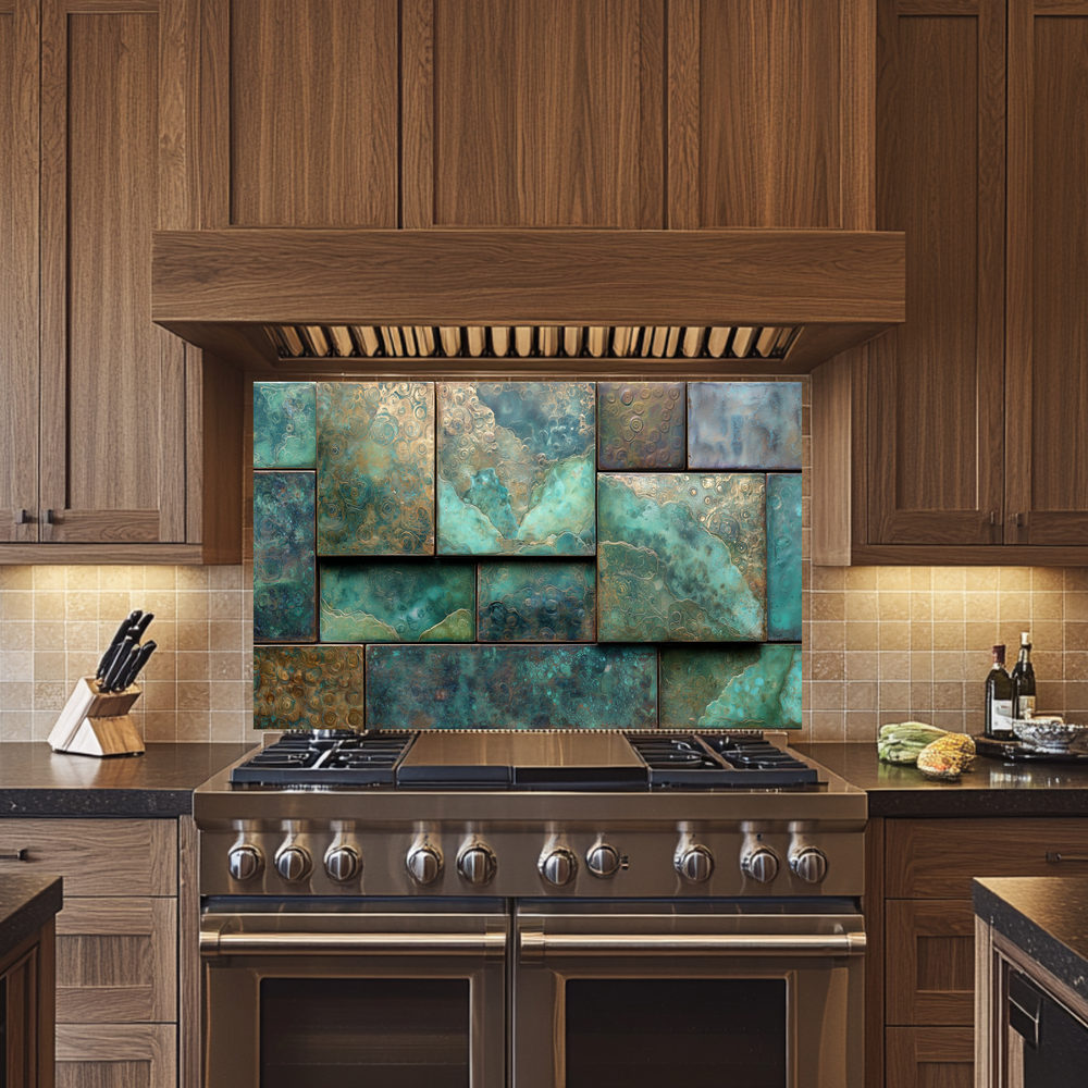 Rustic Copper Tile Glass Backsplash, Antique Style Kitchen Wall Panel, Vintage Farmhouse Glass Tile, Warm Metallic Home Decor