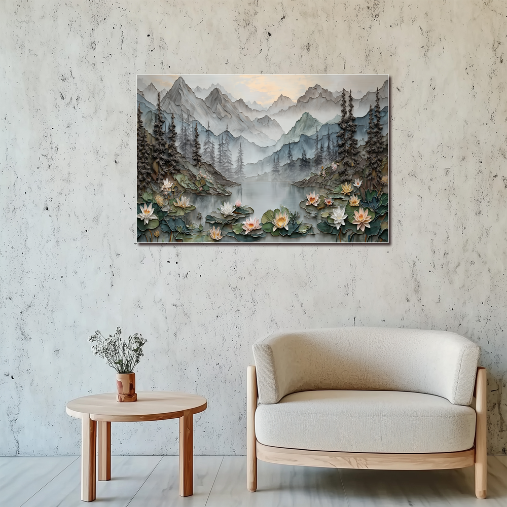 Made in USA, Floral Landscape Glass Backsplash & Wall Art – Pine Tree Splashback