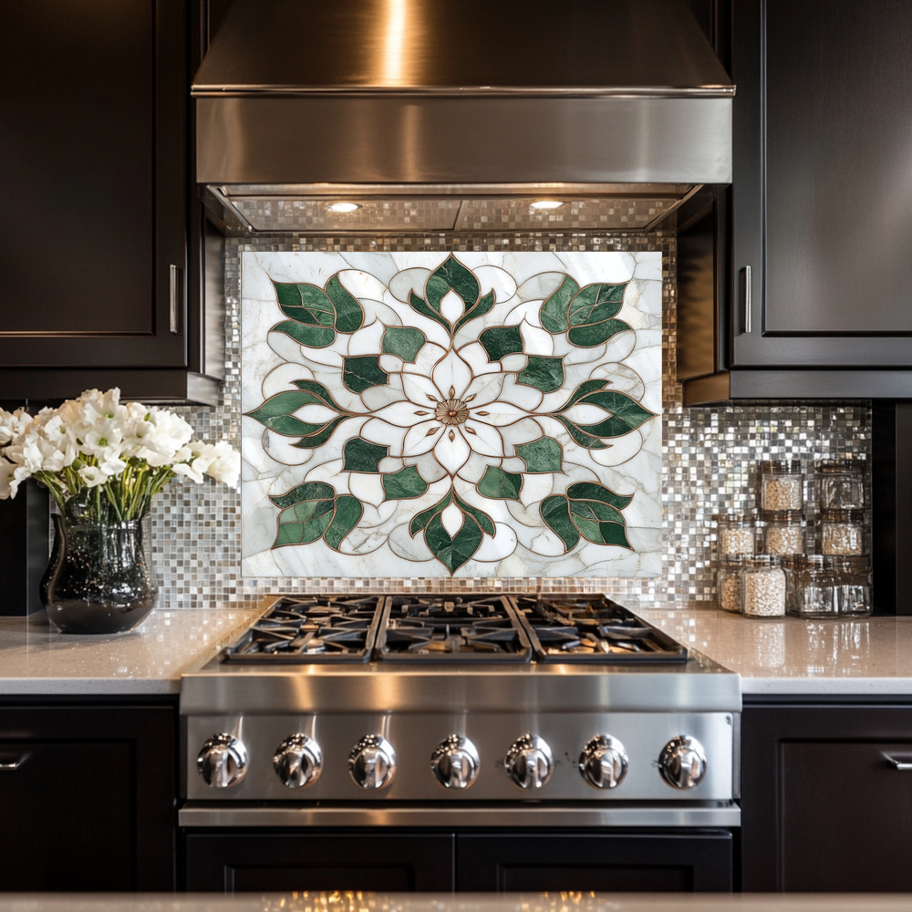 Marble Look One Piece Tempered Glass Kitchen Splashback For Stove Behind, Kitchen Backsplash