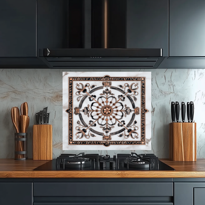 Made in USA Glass Backsplash, Pattern Tile Look One Piece Tempered Glass Kitchen Splashback For Stove Behind, Marble Look Backsplash