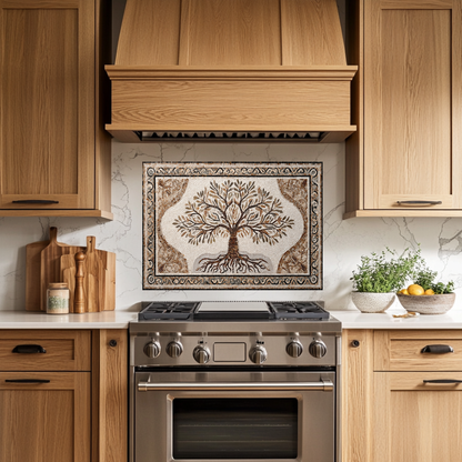 Made in USA Mosaic Tree Glass Backsplash Splashback – Artistic Glass Wall Panel for Kitchen & Bathroom, Handmade Style Tree Glass Art
