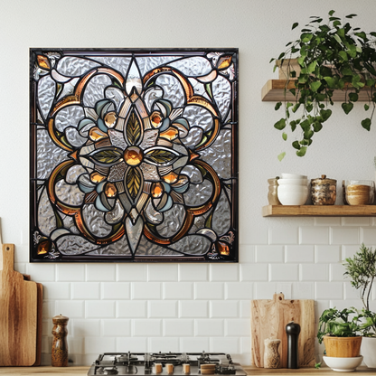 Stained Glass Look One Piece Tempered Glass Kitchen Splashback For Stove Behind, Kitchen Backsplash, Wall Art