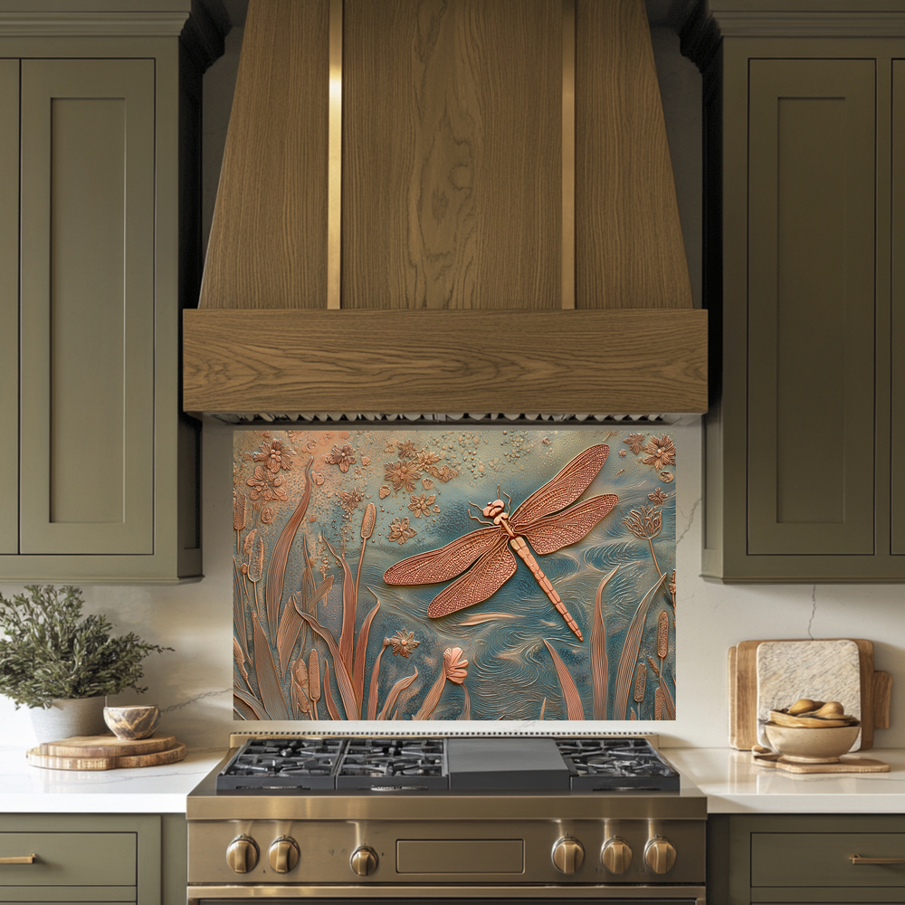 Elegant Dragonfly Glass Backsplash • Decorative Kitchen Panel • Modern Nature Wall Art • Sophisticated Home Accent