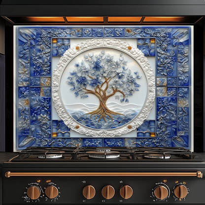 Tree of Life Relief Effected Look One Piece Tempered Glass Kitchen Splashback For Stove Behind, Kitchen Backsplash, Kitchen Backsplash, Wall Art