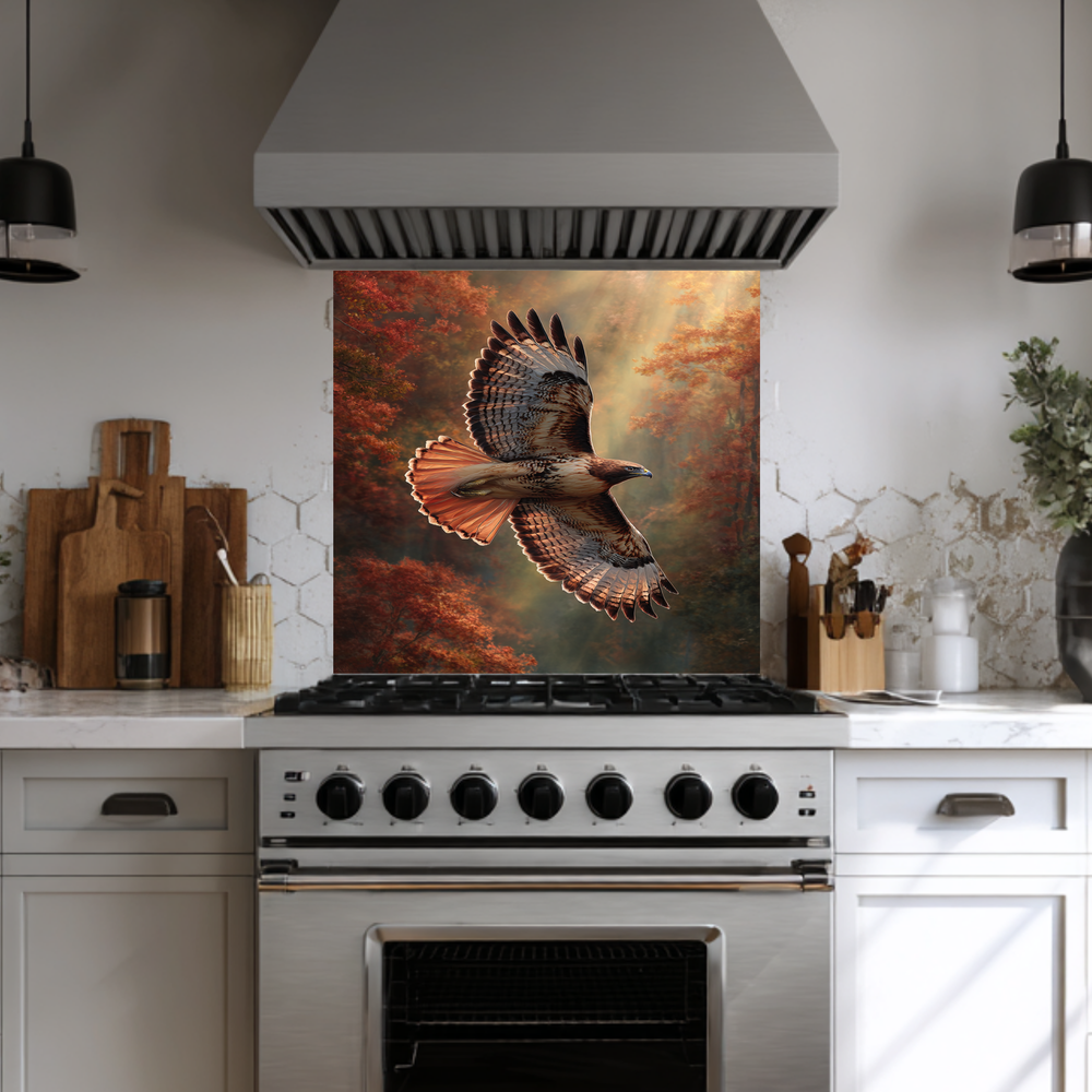 Hawk Copper Look One Piece Tempered Glass Kitchen Backsplash for Stove Behind, Kitchen Splashback, Glass Wall Art