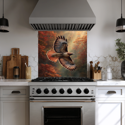 Hawk Copper Look One Piece Tempered Glass Kitchen Backsplash for Stove Behind, Kitchen Splashback, Glass Wall Art