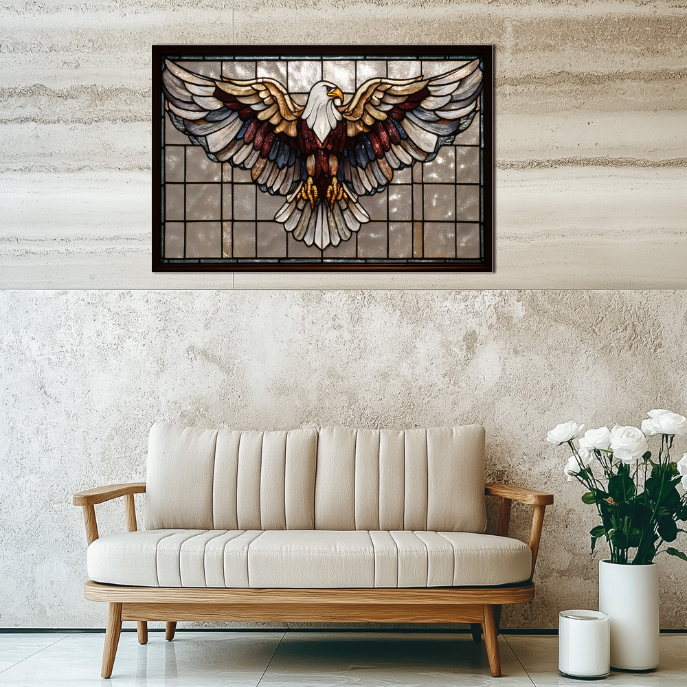 Stained Glass Style Eagle Glass Backsplash Panel, UV Printed Tempered Kitchen Wall Art, Nature Inspired Theme Decorative Glass Tile