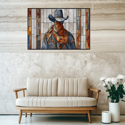 Stained Glass Style Western Cowboy Glass Backsplash Panel, UV Printed Tempered Kitchen Wall Art, Rustic Western Home Decor
