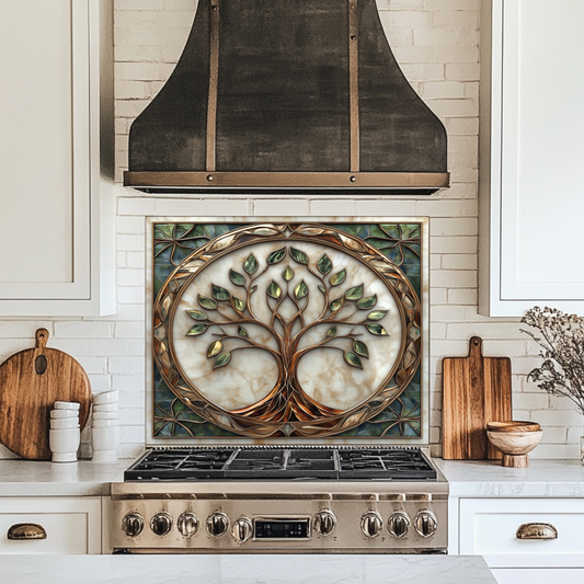 Tree of Life Glass Artwork • Boho Wall Accent • Nature Inspired Kitchen Backsplash Panel • Colorful Modern Home Decor
