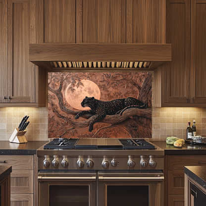 Copper Leopard Nature Glass Backsplash Panel, Tempered Glass Wall Art, Wild Jungle Rustic Kitchen Decor, Animal Print Stove Protector