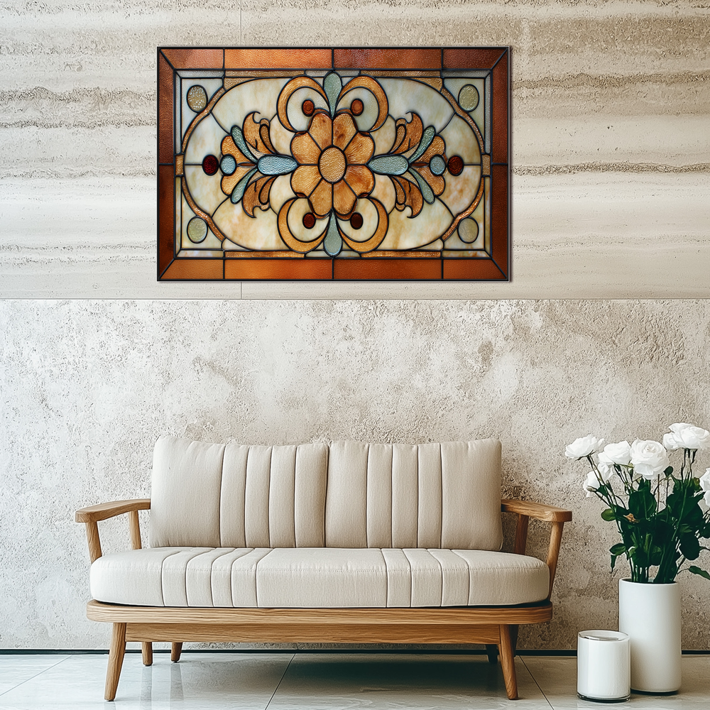Floral Stained Look Glass Style Backsplash Panel, Tempered Glass Wall Art, Timeless Color Design, Elegant Kitchen Decor, Stove Protector